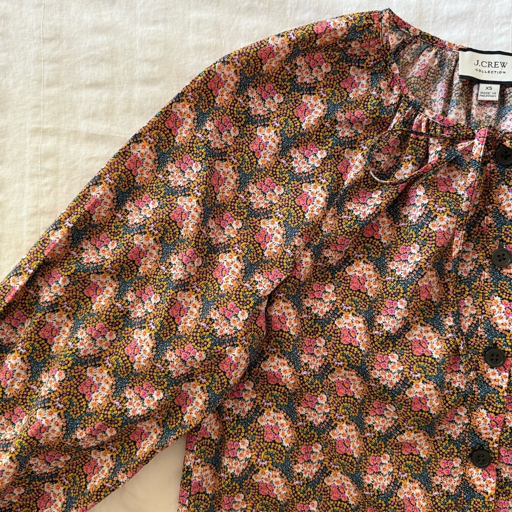 J. Crew Collection Tie-Sleeve Button-Front Top in Ratti Prism Floral - Picture 10 of 17